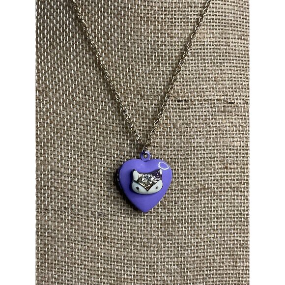 Dainty Silver Tone Purple Heart Fox Locket Necklace - Picture 3 of 8
